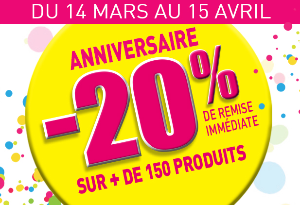 Anniversaire naturéO -20% de remise immédiate !